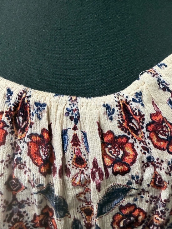 Living Doll Boho Floral Off Shoulder Top Medium Cream Brick Smocked Cute - Picture 3 of 11